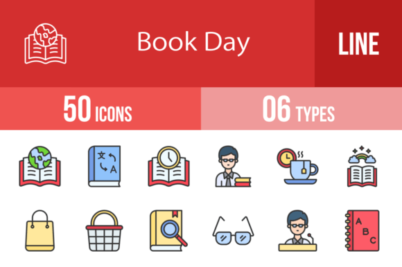 50 Book Day Filled Line Icons: Essential Graphics for Local Branding