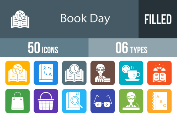 50 Book Day Filled Round Icons: Premium Graphics for Local Branding