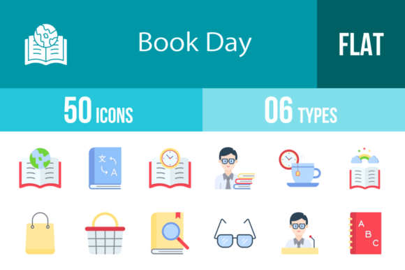 50 Book Day Flat Multicolor Icons for Modern Graphics