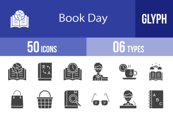 50 Book Day Glyph Icons for Modern Graphics and Branding