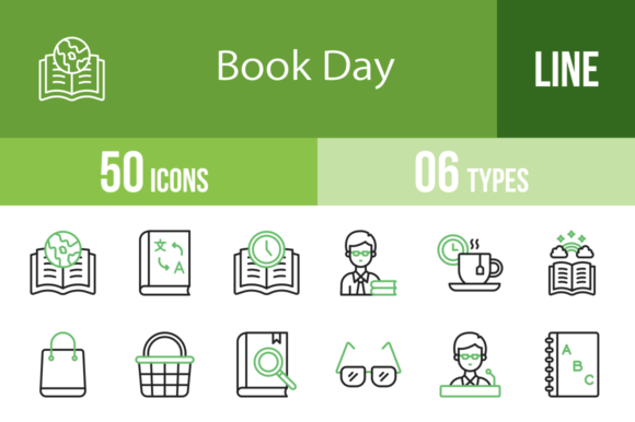 50 Book Day Green Black Icons: A Designer's Review