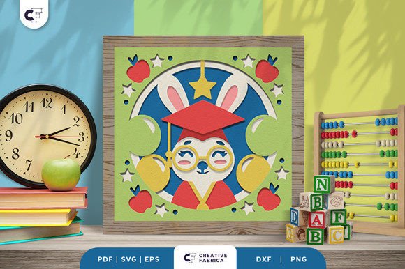 Bunny on Graduation Party 3D Shadow Box for School Design