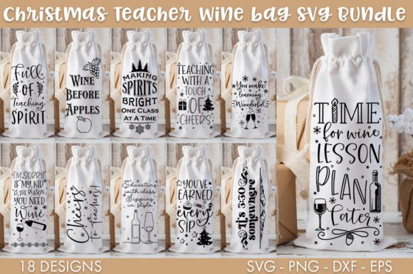 Christmas Teacher Wine Bag SVG Bundle for Graphics and Crafts