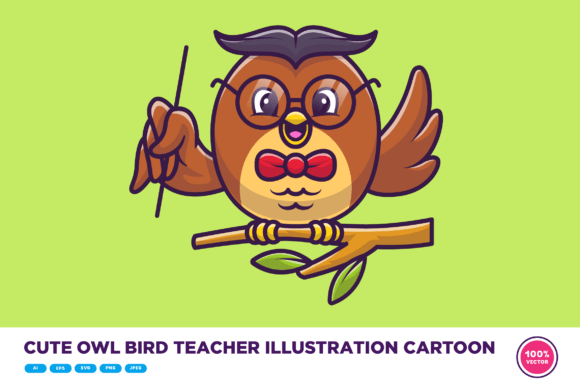 Cute Owl Bird Teacher Illustration for Graphics and Illustrations