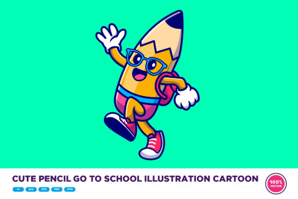 Cute Pencil Go to School Illustration for Modern Graphics