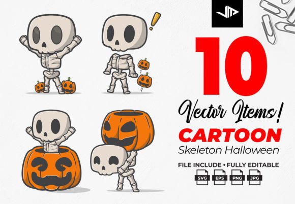 Cute Skeleton Halloween Cartoon Graphics and Illustrations Review
