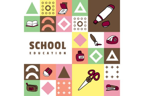 Flat Square School Education Banner Art Graphics for Crafters