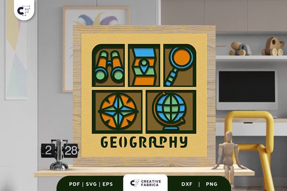 Geography School Subject 3D Shadow Box for Branding