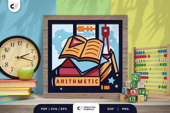 Stack of Arithmetic Books 3D Shadow Box: The Perfect 3D SVG for School
