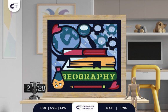 Stack of Geography Books 3D Shadow Box for School & 3D SVG
